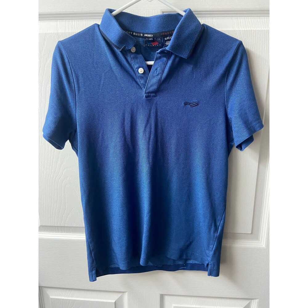 Perry Ellis America Polo Shirt mens small Blue Short Sleeved Embroidered Casual